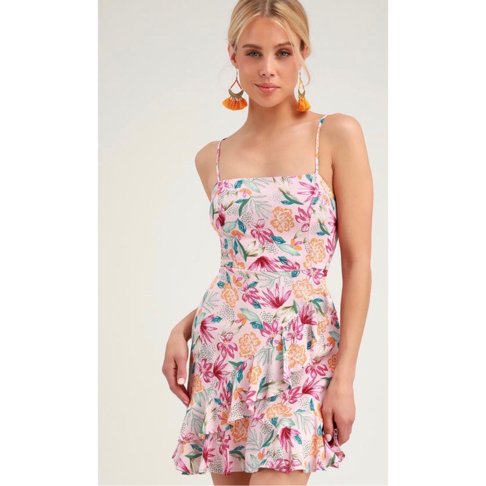Floral/Tropical Print Dress with Ruffles